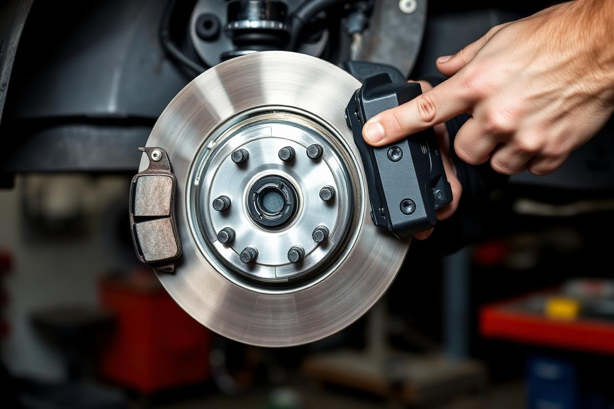 Brake disc and pad replacement in progress